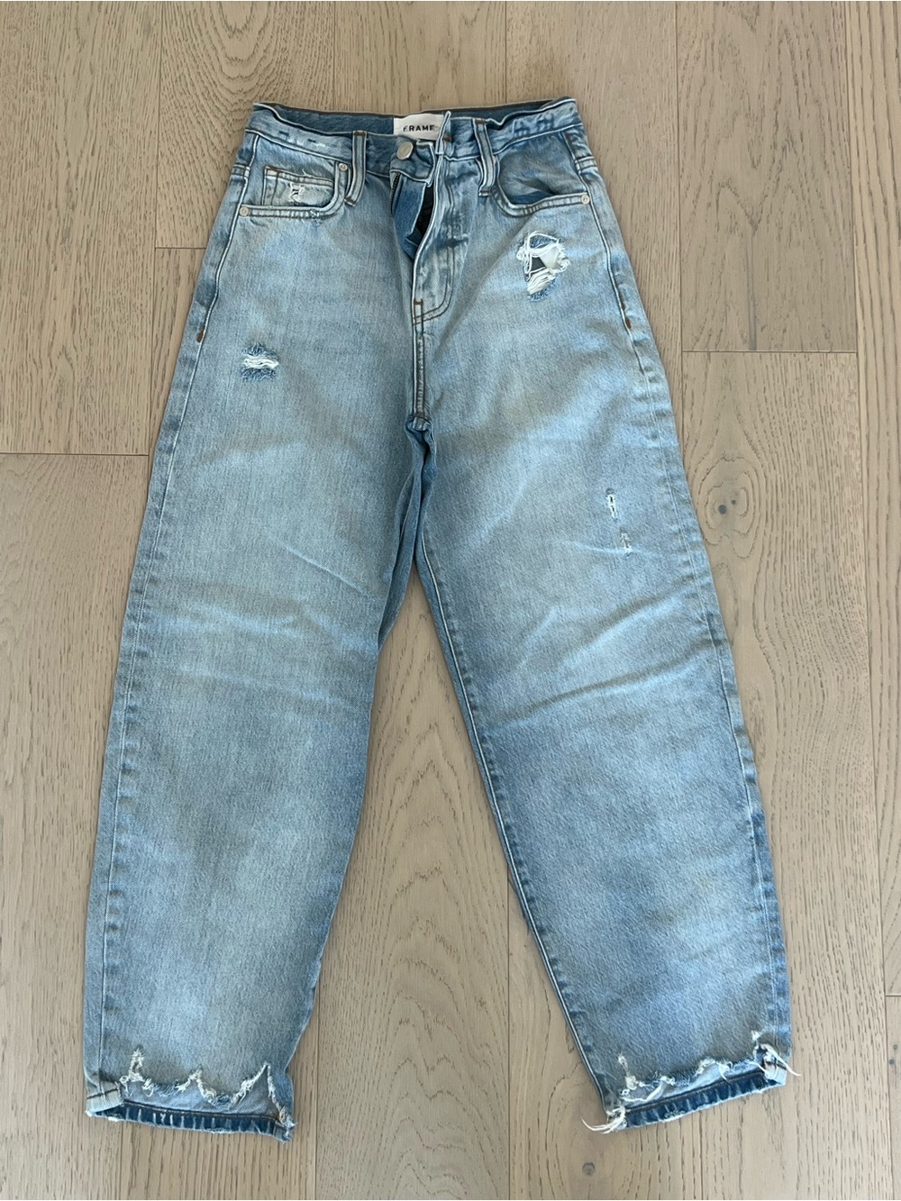 Frame Denim Light Blue Distressed High-Rise Jeans